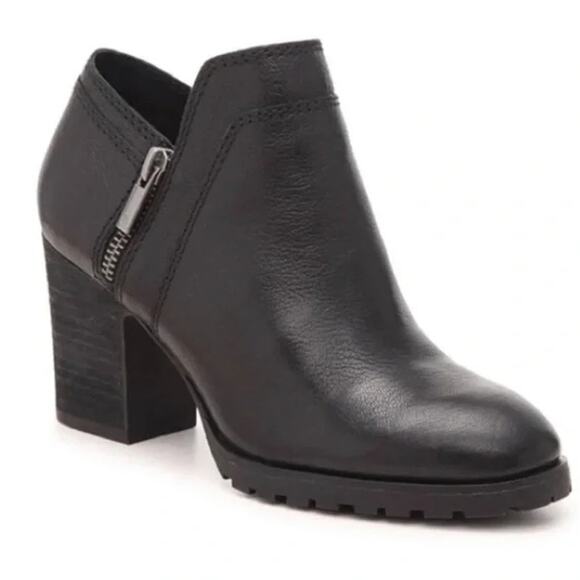 Lucky Brand Shoes - Lucky Brand Natlee Leather Ankle Booties Black 8 Stacked Heel Lug Sole Zip